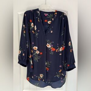 Vince Camuto Black and Orange Boxy Blouse with Mandarin Collar